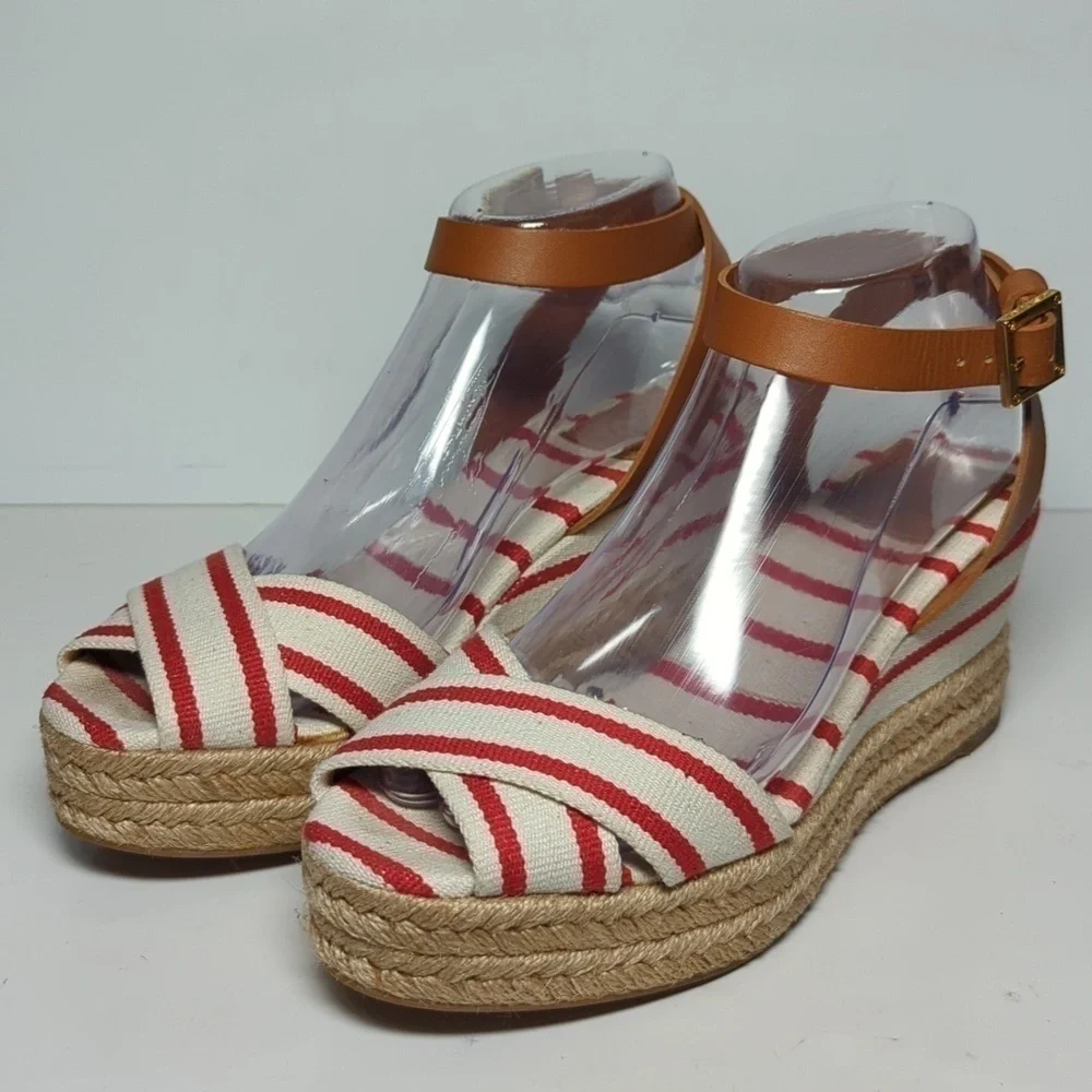 Tory Burch Karissa canvas wedge espadrille platform sandals womans size 9